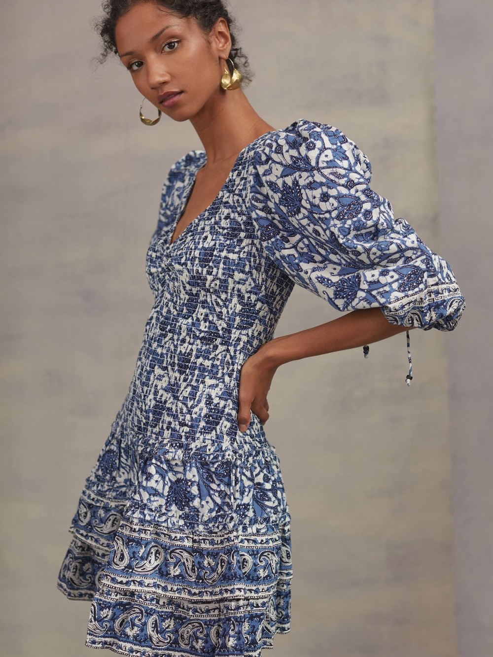 Love The Label smocked floral puff-sleeve mini dress